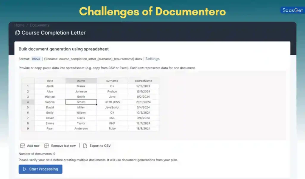 Challenges of Documentero