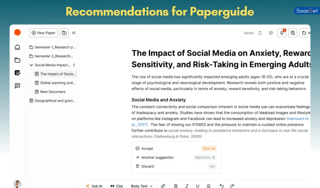 Recommendations for Paperguide