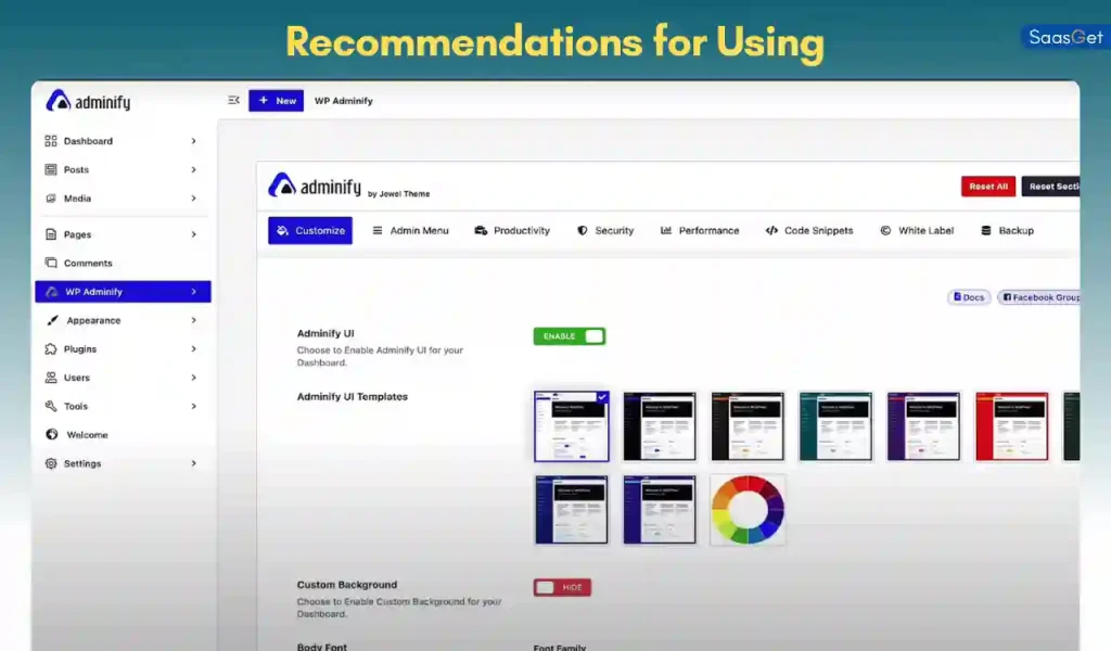 Recommendations for Using WP Adminify