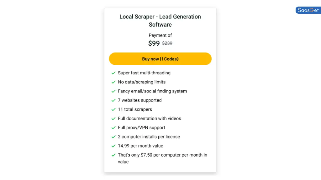 Price of Local Scraper - Lead Generation Software
