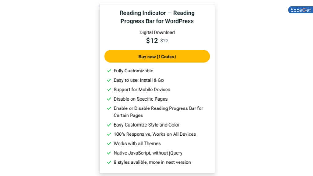 Price of Reading Indicator Reading Progress Bar for WordPress