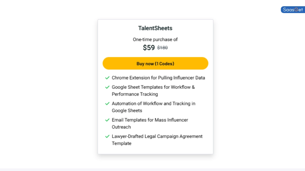 Price of TalentSheets